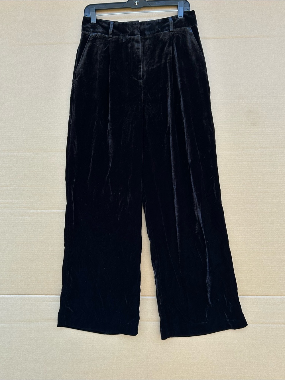 Loft The Peyton Trousers Pants Velvet 6 Black Wide Legs Career Pleated Front NWT